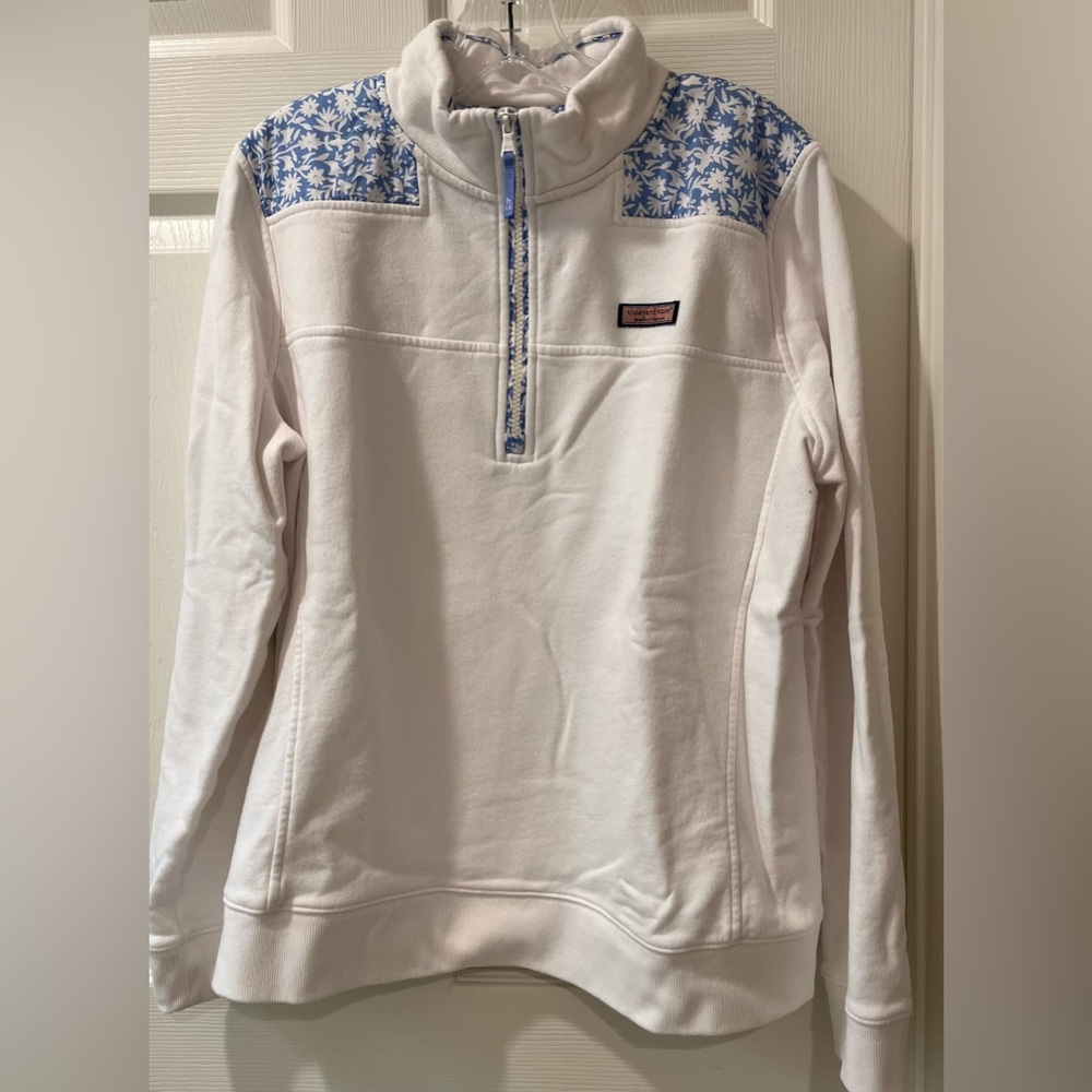 Vineyard Vines White Shep Shirt with Robins Egg Blue Shoulders size Large